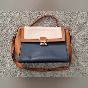 Elegant Tan and Navy Women's Handbag